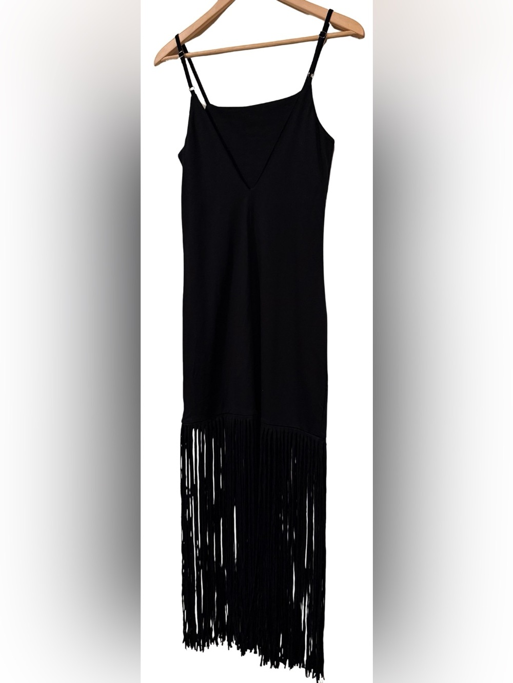 Anthropologie Farm Rio Slim Fringe Maxi Dress XS Black Celestial Motif Festival - Picture 8 of 9